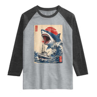 Megalodon Shark Japanese Vintage Graphic Ukiyo e Art Raglan Shirt