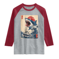 Megalodon Shark Japanese Vintage Graphic Ukiyo e Art Raglan Shirt