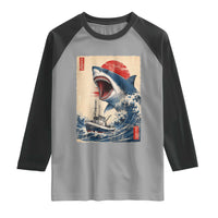 Megalodon Shark Japanese Vintage Graphic Ukiyo e Art Raglan Shirt