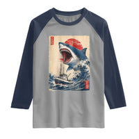 Megalodon Shark Japanese Vintage Graphic Ukiyo e Art Raglan Shirt