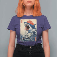 Megalodon Shark Japanese Vintage Graphic Ukiyo e Art T Shirt For Women