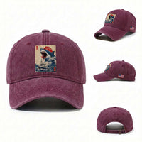Megalodon Shark Japanese Vintage Graphic Ukiyo e Art Washed Cotton Baseball Cap
