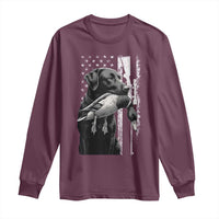 Duck Hunting Dog Back Lab Vintage American Flag Long Sleeve Shirt - Wonder Print Shop