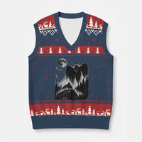 Mothman Howling at Moon 90s Retro V-Neck Knit Sweater Vest Funny West Virginia Cryptid