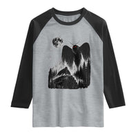 Mothman Howling at Moon 90s Retro Raglan Shirt Funny West Virginia Cryptid