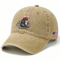 Funny Mothman Mothma'am Cute Pink Bow Coquette Washed Cotton Baseball Cap