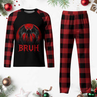 Funny Bruh Mothman Plaid Pajama Set Cryptozoology Cryptid Humor Weirdcore Horror Moon