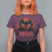 Funny Bruh Mothman T Shirt For Women Cryptozoology Cryptid Humor Weirdcore Horror Moon