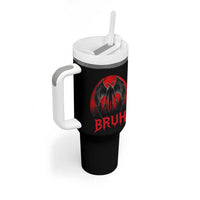 Funny Bruh Mothman Tumbler With Handle Cryptozoology Cryptid Humor Weirdcore Horror Moon