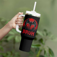 Funny Bruh Mothman Tumbler With Handle Cryptozoology Cryptid Humor Weirdcore Horror Moon