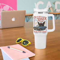 Funny Mothman Tumbler With Handle Get In Loser We Are Going Lurking Cryptid Lover