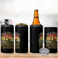 I Will Succeed Because I Am Insane Funny Frog Riding Alligator 4 in 1 Can Cooler Tumbler