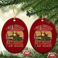 I Will Succeed Because I Am Insane Funny Frog Riding Alligator Ceramic Ornament