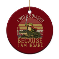 I Will Succeed Because I Am Insane Funny Frog Riding Alligator Ceramic Ornament