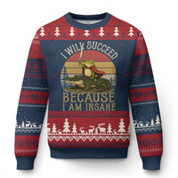 I Will Succeed Because I Am Insane Funny Frog Riding Alligator Ugly Christmas Sweater