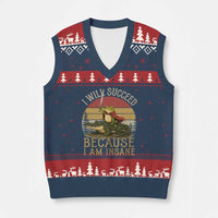 I Will Succeed Because I Am Insane Funny Frog Riding Alligator V-Neck Knit Sweater Vest