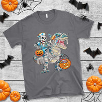 Funny Halloween Nurse T Shirt Skeleton Nurse Riding Mummy Dinosaur Pumpkin Candy - Wonder Print Shop