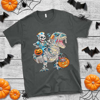 Funny Halloween Nurse T Shirt Skeleton Nurse Riding Mummy Dinosaur Pumpkin Candy - Wonder Print Shop