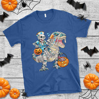 Funny Halloween Nurse T Shirt Skeleton Nurse Riding Mummy Dinosaur Pumpkin Candy - Wonder Print Shop