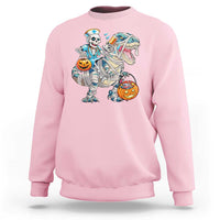 Funny Halloween Nurse Sweatshirt Skeleton Nurse Riding Mummy Dinosaur Pumpkin Candy - Wonder Print Shop
