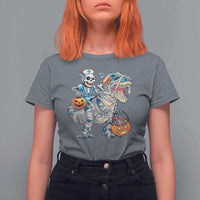 Funny Halloween Nurse T Shirt For Women Skeleton Nurse Riding Mummy Dinosaur Pumpkin Candy - Wonder Print Shop