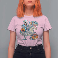 Funny Halloween Nurse T Shirt For Women Skeleton Nurse Riding Mummy Dinosaur Pumpkin Candy - Wonder Print Shop