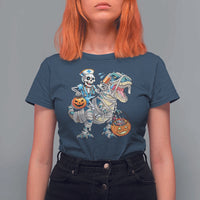 Funny Halloween Nurse T Shirt For Women Skeleton Nurse Riding Mummy Dinosaur Pumpkin Candy - Wonder Print Shop