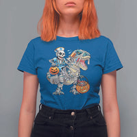 Funny Halloween Nurse T Shirt For Women Skeleton Nurse Riding Mummy Dinosaur Pumpkin Candy - Wonder Print Shop