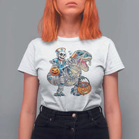 Funny Halloween Nurse T Shirt For Women Skeleton Nurse Riding Mummy Dinosaur Pumpkin Candy - Wonder Print Shop