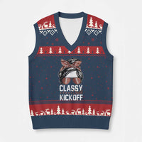 Funny Classy Until Kickoff V-Neck Knit Sweater Vest American Football Game Day Messy Bun - Wonder Print Shop