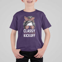 Funny Classy Until Kickoff T Shirt For Kid American Football Game Day Messy Bun - Wonder Print Shop