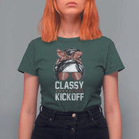 Funny Classy Until Kickoff T Shirt For Women American Football Game Day Messy Bun - Wonder Print Shop