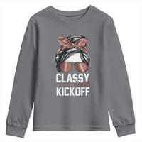 Funny Classy Until Kickoff Youth Sweatshirt American Football Game Day Messy Bun - Wonder Print Shop