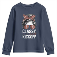 Funny Classy Until Kickoff Youth Sweatshirt American Football Game Day Messy Bun - Wonder Print Shop
