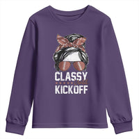 Funny Classy Until Kickoff Youth Sweatshirt American Football Game Day Messy Bun - Wonder Print Shop