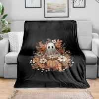 Halloween Ghost Throw Blanket Vintage Floral Pumpkin Glitter Print - Wonder Print Shop