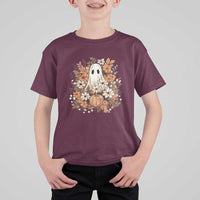 Halloween Ghost T Shirt For Kid Vintage Floral Pumpkin Glitter Print - Wonder Print Shop