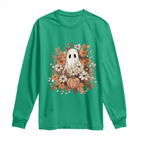 Halloween Ghost Long Sleeve Shirt Vintage Floral Pumpkin Glitter Print - Wonder Print Shop