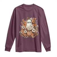 Halloween Ghost Long Sleeve Shirt Vintage Floral Pumpkin Glitter Print - Wonder Print Shop