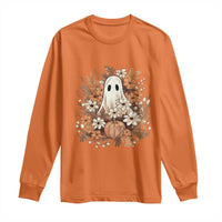 Halloween Ghost Long Sleeve Shirt Vintage Floral Pumpkin Glitter Print - Wonder Print Shop