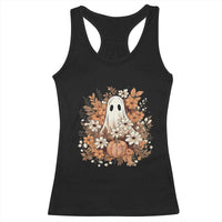 Halloween Ghost Racerback Tank Top Vintage Floral Pumpkin Glitter Print - Wonder Print Shop