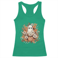 Halloween Ghost Racerback Tank Top Vintage Floral Pumpkin Glitter Print - Wonder Print Shop