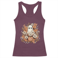 Halloween Ghost Racerback Tank Top Vintage Floral Pumpkin Glitter Print - Wonder Print Shop