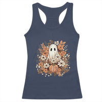 Halloween Ghost Racerback Tank Top Vintage Floral Pumpkin Glitter Print - Wonder Print Shop