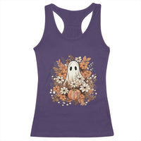 Halloween Ghost Racerback Tank Top Vintage Floral Pumpkin Glitter Print - Wonder Print Shop