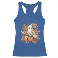 Halloween Ghost Racerback Tank Top Vintage Floral Pumpkin Glitter Print - Wonder Print Shop