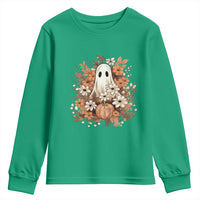 Halloween Ghost Youth Sweatshirt Vintage Floral Pumpkin Glitter Print - Wonder Print Shop