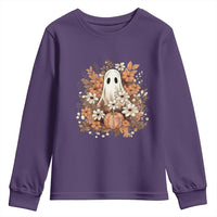 Halloween Ghost Youth Sweatshirt Vintage Floral Pumpkin Glitter Print - Wonder Print Shop