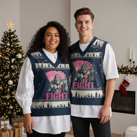 Funny Bigfoot Breast Cancer Awareness V-Neck Knit Sweater Vest Fight Pink Ribbon - Wonder Print Shop