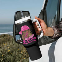 In October We Wear Pink Tumbler With Handle Black Women Breast Cancer Awareness - Wonder Print Shop